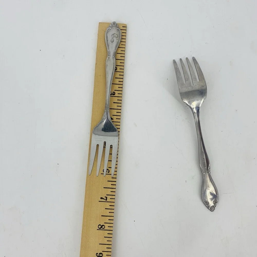 Set of 2 Vintage Customcraft China Stainless Dinner Forks Monogram C Floral